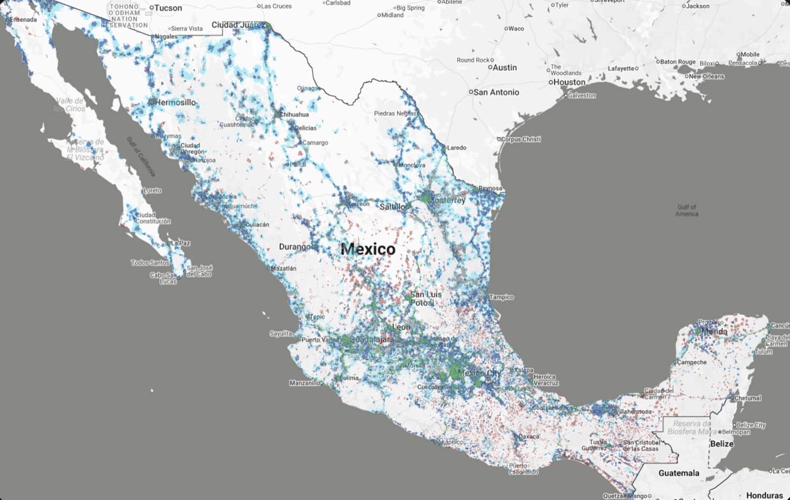 Mapa de México con la cobertura de la red Multired de supr